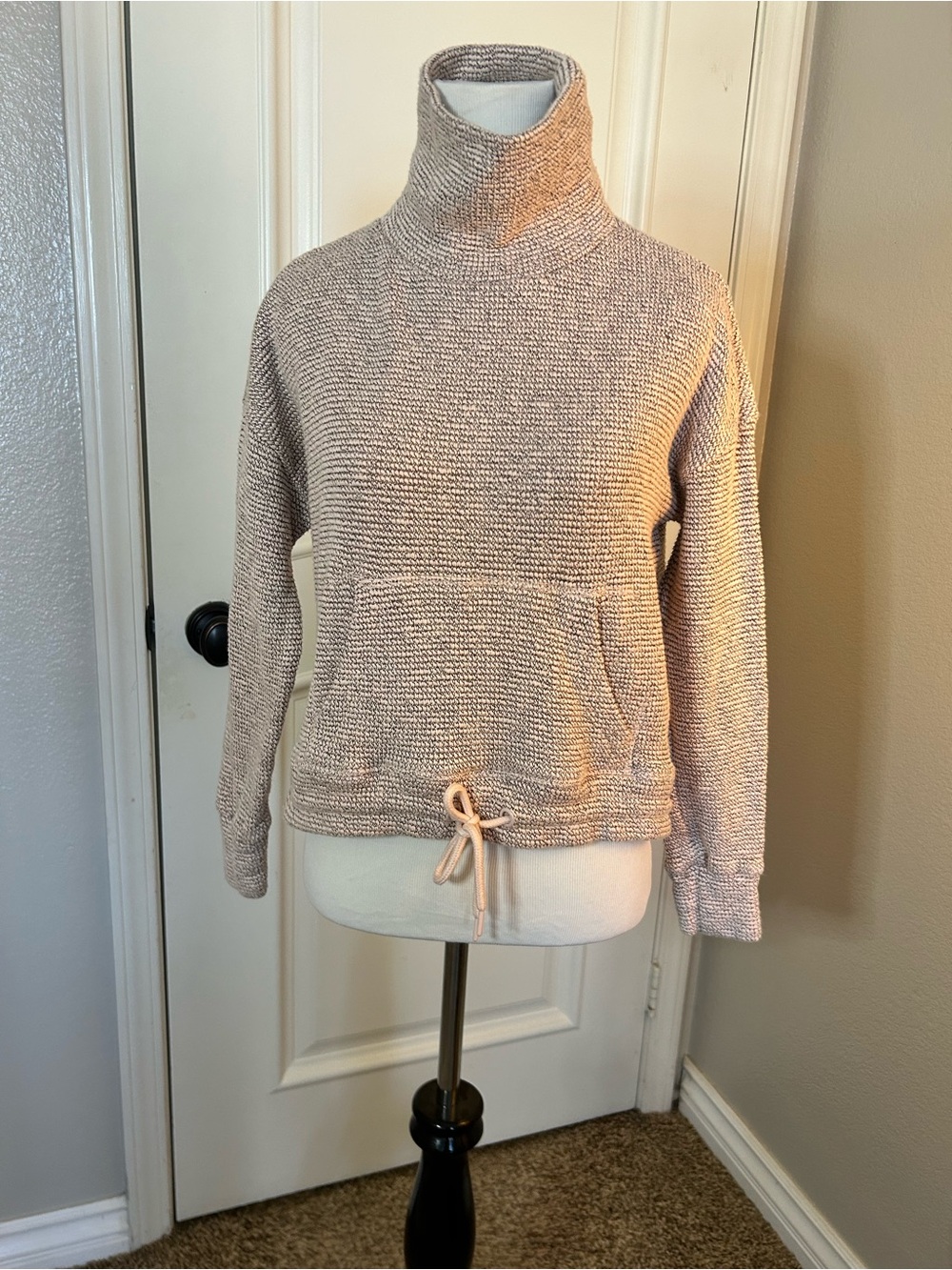 90 Degree By Reflex Neutral Knit Turtleneck Pullover in Light Taupe